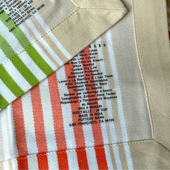 Pottery Barn French Stripe Summertime Organic Cotton Napkins - Set of 4 - Picture 10 of 11